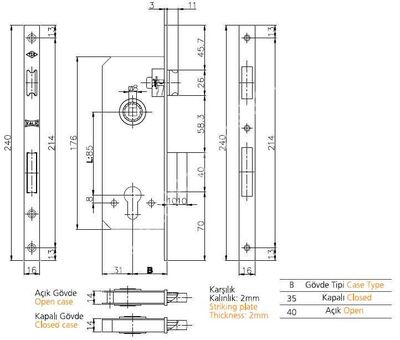 Kale Standart Silindirli Kilit 152R35 Sarı - 2